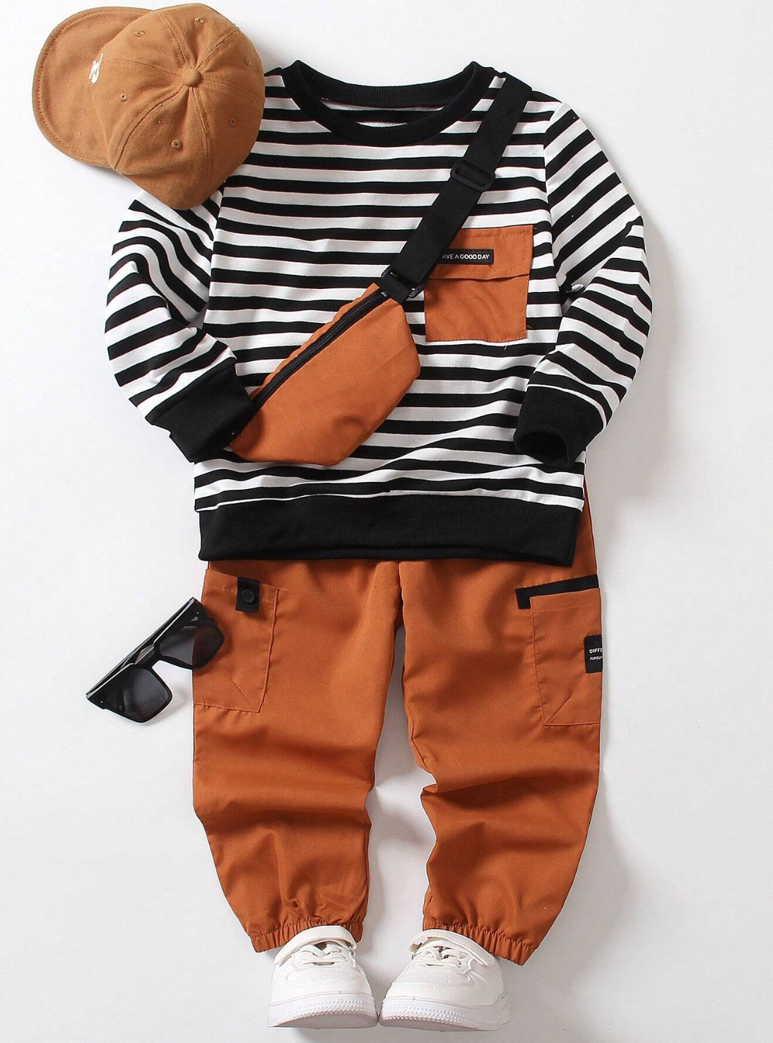 SHEIN Jeune Garçon À Rayures Pantalon Sweat-shirt Sac